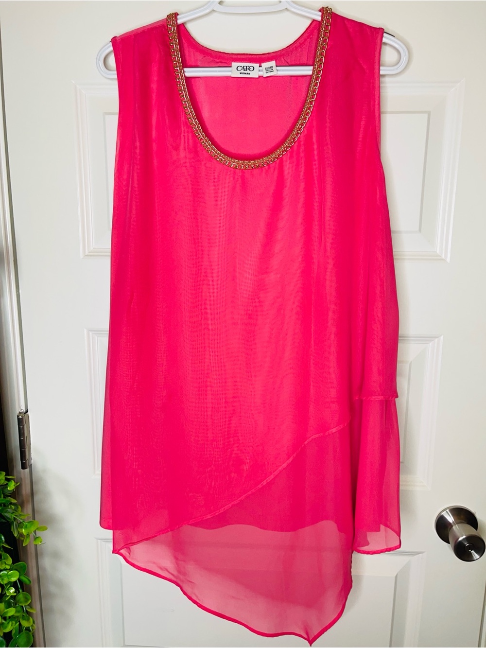 Cato | Coral Sleeveless Chiffon Layered Blouse with Gold Trim